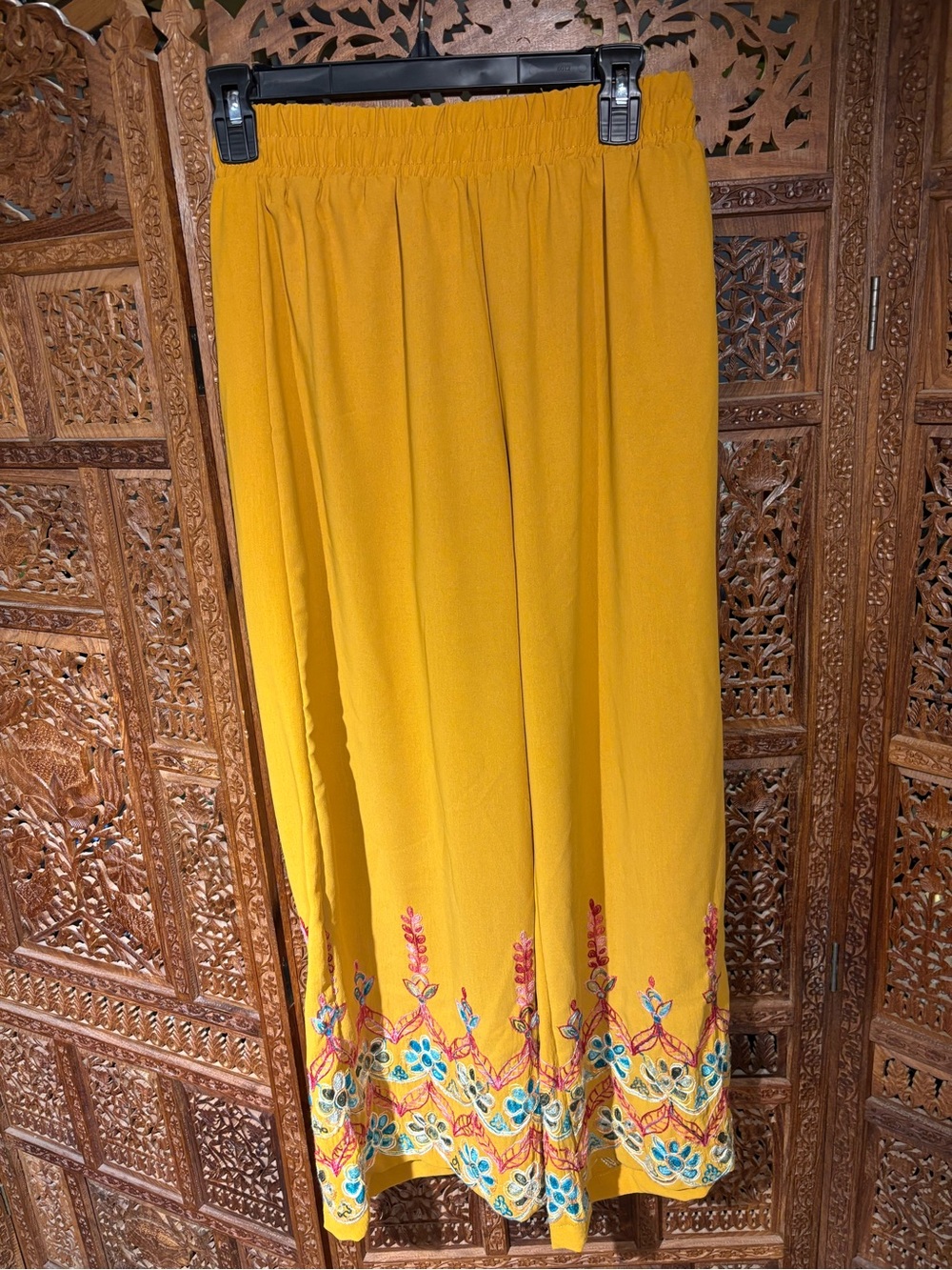 Mustard Embroidered Maxi Pants - Women's